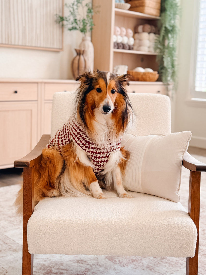 Houndstooth crochet dog sweater and matching beanie by Briana K Designs