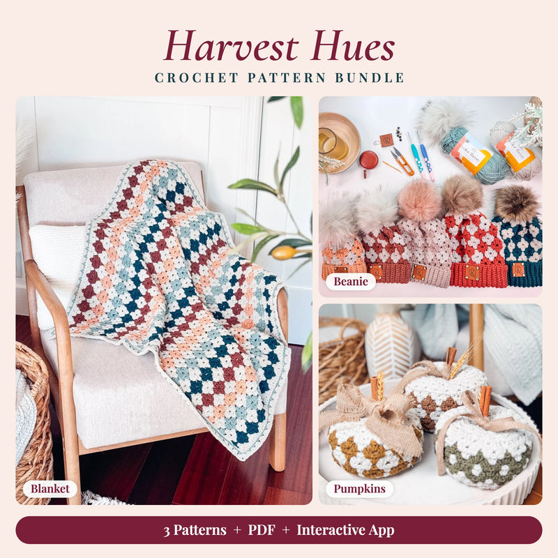 Crochet Pattern Bundle: Harvest Hues Beanie, Blanket and Pumpkin