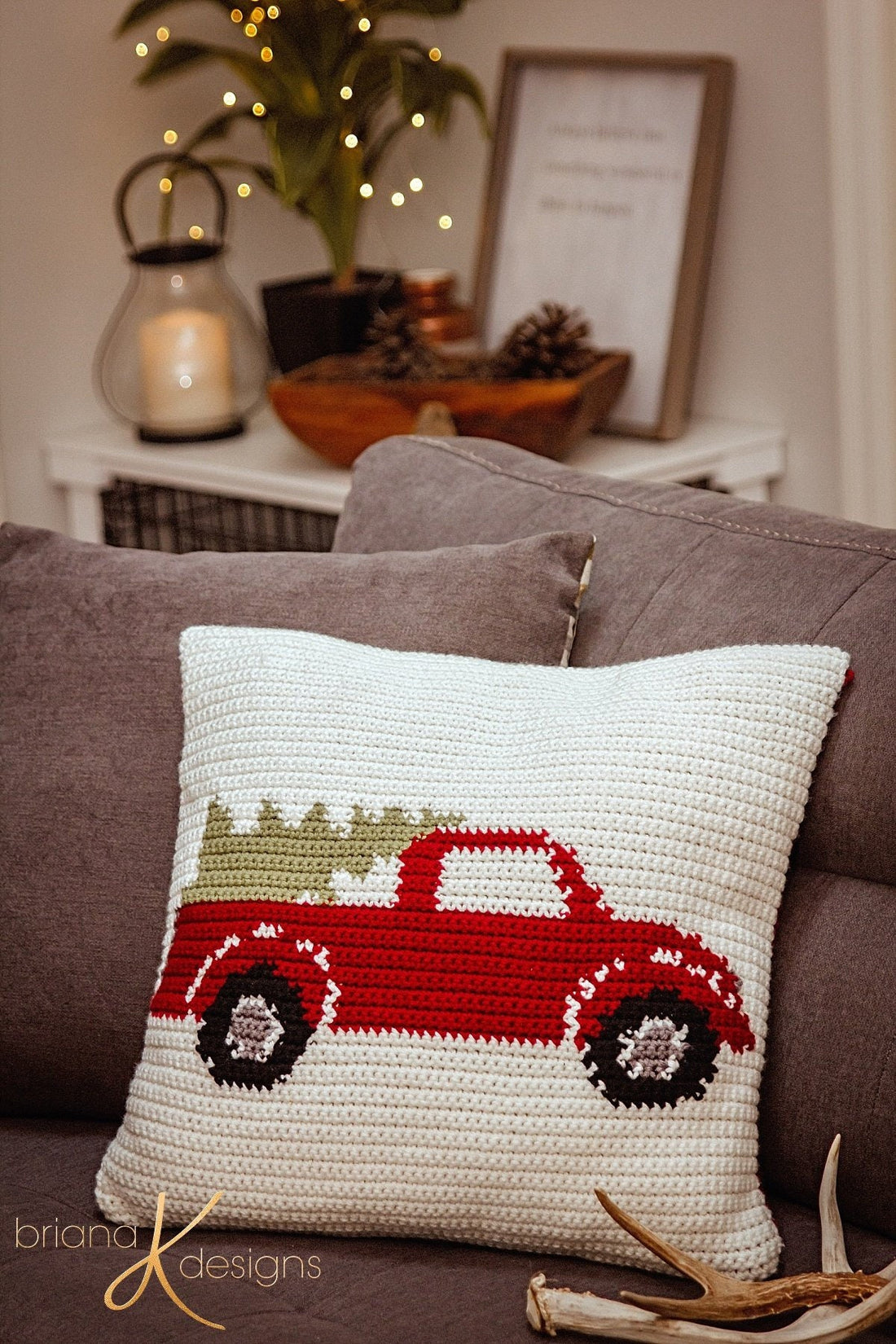 CROCHET PATTERN Farmhouse Truck Pillow Cover Christmas Decor, Instant Download PDF Pattern, Includes Chart, Holiday Decor Crochet Pattern