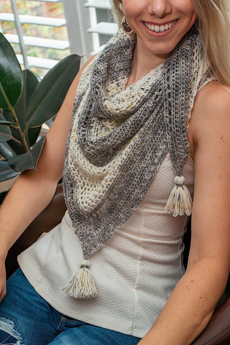 CROCHET PATTERN + VIDEO Hawthorne Tonal Crochet Shawl Instant Download Pattern, Diy Crochet Pattern, Women's Fashion and Gifts