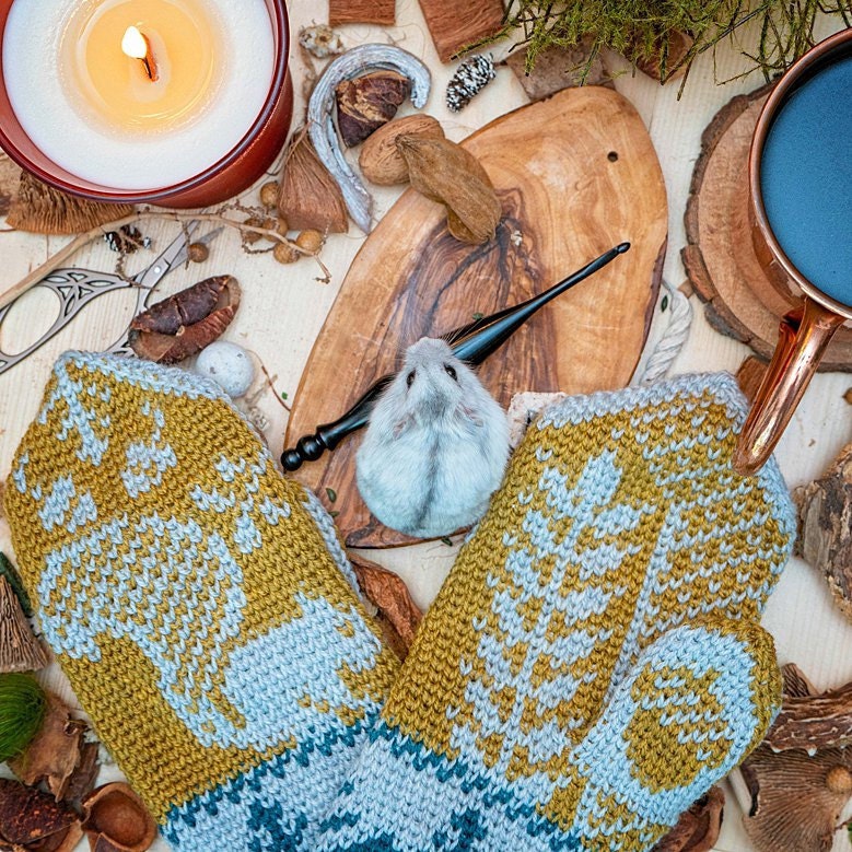 CROCHET PATTERN + VIDEO Squirrel Fair Isle Crochet Mitten Pattern, One Size Crochet Pattern, Winter Glove Mitten Accessories