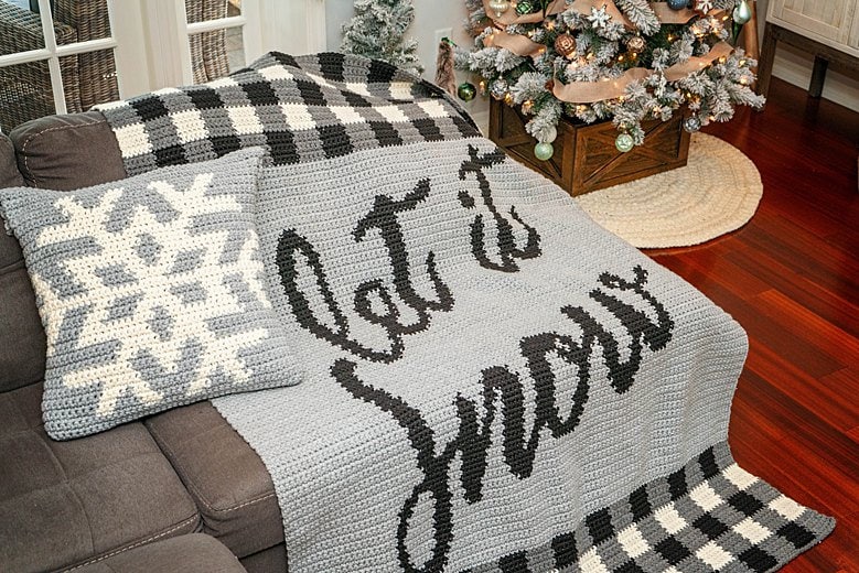 CROCHET PATTERN + VIDEO Let It Snow Blanket & Pillow, Home Decor, Holiday Crochet Decor Pattern, Snowflake Pillow