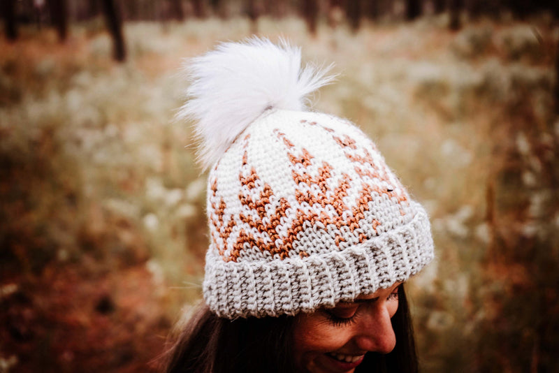 CROCHET PATTERN + VIDEO Pine Fair Isle Hat Pattern, Baby to Adult Men's Sizes, Top Down Colorwork Pattern, Crochet Beanie Colorwork
