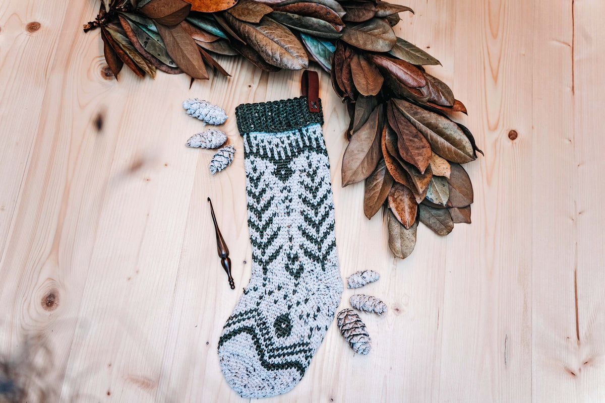 CROCHET PATTERN + VIDEO White Spruce Crochet Christmas Stocking Pattern, Christmas Stocking Crochet Pattern + Crochet Colorwork