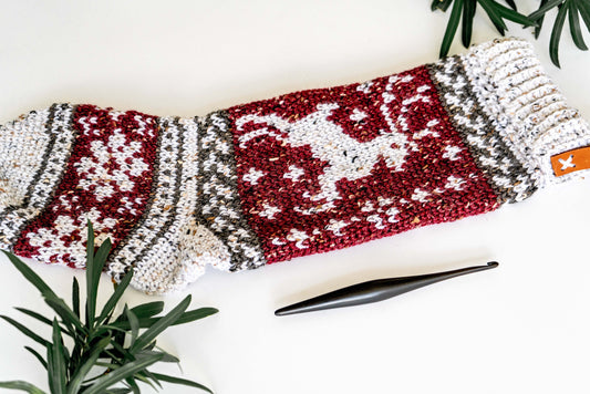 CROCHET PATTERN + VIDEO Prancing Deer Crochet Stocking Pattern Plus Charts. Christmas Stocking Holiday Crochet Decor