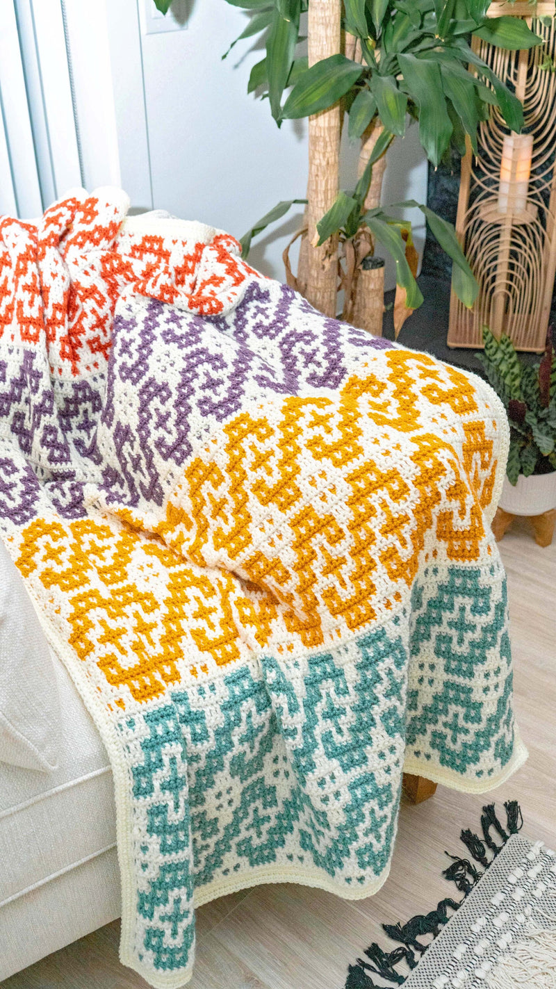 CROCHET PATTERN + VIDEO Waves Mosaic Crochet Blanket Pattern. Learn how to mosaic overlay crochet. Crochet Home Décor Crochet Pattern