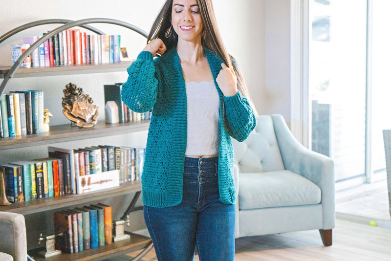 CROCHET PATTERN + VIDEO Diamond Crochet Cardigan, xs to 5x sizes, Open Front Cardigan, Crocheted Flat, Video Tutorial & Charts