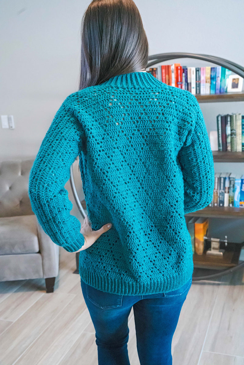 CROCHET PATTERN + VIDEO Diamond Crochet Cardigan, xs to 5x sizes, Open Front Cardigan, Crocheted Flat, Video Tutorial & Charts