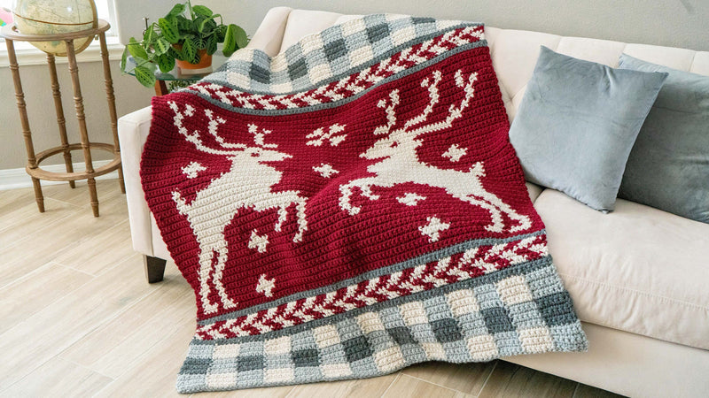 CROCHET PATTERN Prancing Through the Holidays Deer Crochet Blanket, Colorwork Throw, Holiday Décor, Written & Chart Instruction