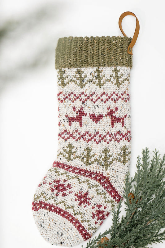 CROCHET PATTERN + VIDEO Christmas In July Crochet Stocking, Traditional Crochet Colorwork Fair Isle Stocking with Video Tutorial. Holiday