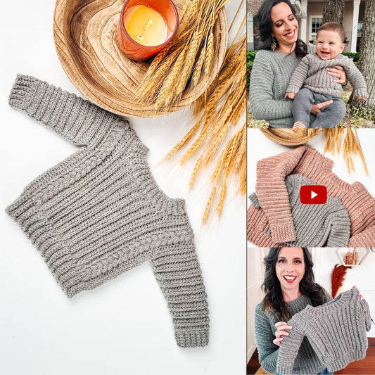 CROCHET PATTERN + VIDEO Autumn Wheat Crochet Baby to Child Sweater Pattern Sizes. Easy Crochet Pattern & Beginner Friendly - Crocheted Flat
