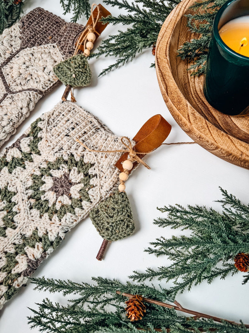 CROCHET PATTERN + VIDEO Festive Granny Hexagon Stocking. Written Instructions and Video Tutorial - Christmas Crochet Stocking. Granny Motif