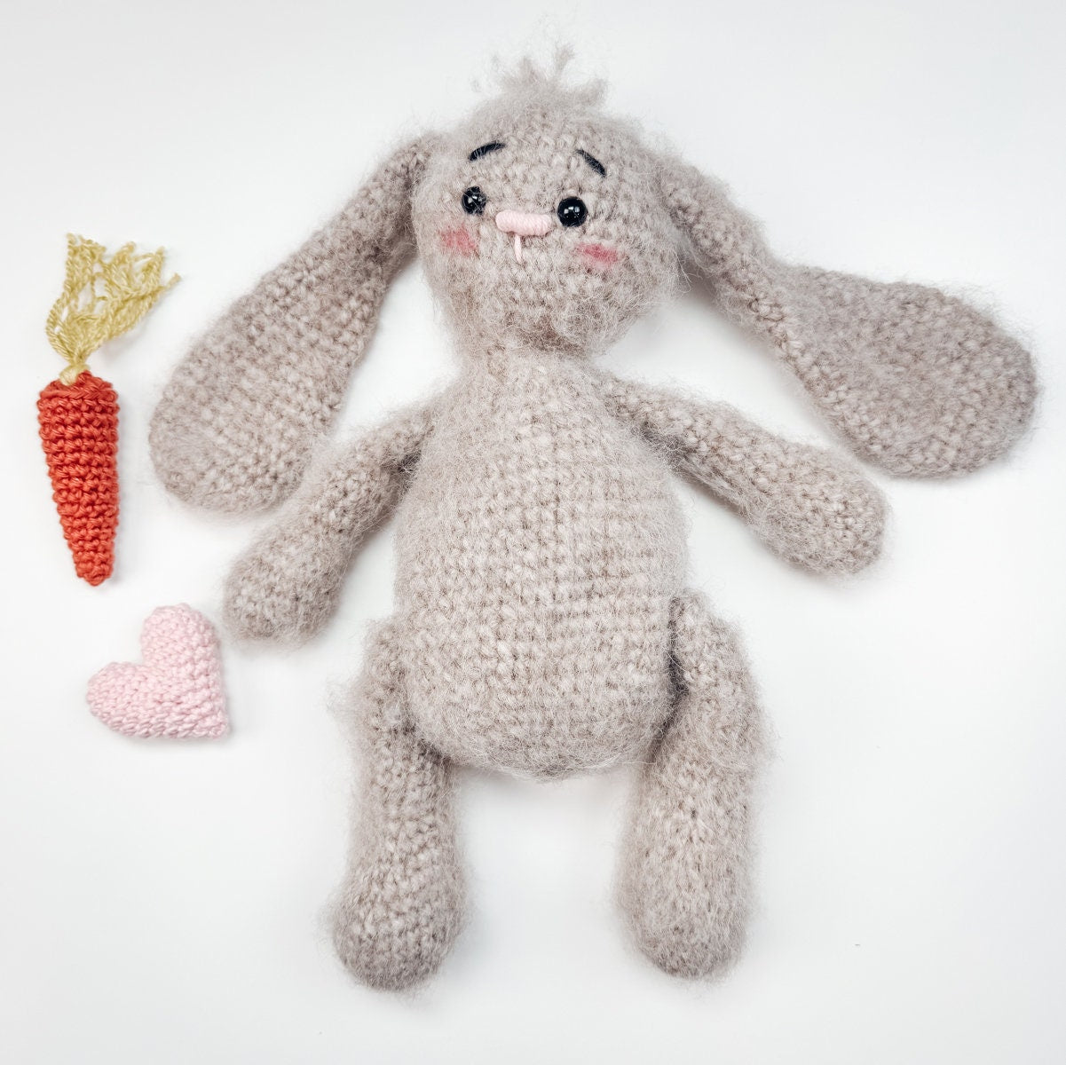 CROCHET PATTERN + VIDEO Crochet Bunny Pattern, Easter Bunny, Amigurumi bunny. Easy Crochet Pattern. Valentine's Bunny with Crochet Heart.