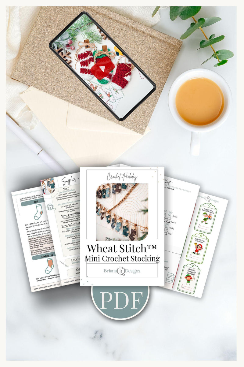 CROCHET PATTERN + VIDEO Wheat Stitch™ Mini Stocking Crochet Pattern, Quick Diy Gift Card Holder, Holiday Mini Stocking Advent Calendar Easy