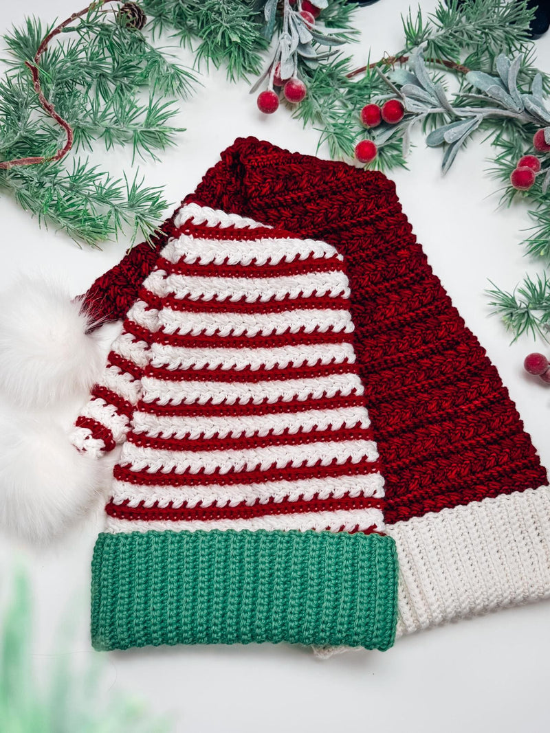 CROCHET PATTERN + VIDEO Wheat Stitch Santa & Elf Stocking Hat Crochet Pattern, 8 Sizes Newborn to Adult, Christmas Craft Favorite Holiday