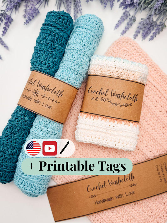 CROCHET PATTERN + VIDEO Petal Loop Stitch Washcloth Crochet Pattern + Label | Textured Dishcloth Pattern | Beginner Crochet Cotton Dishcloth