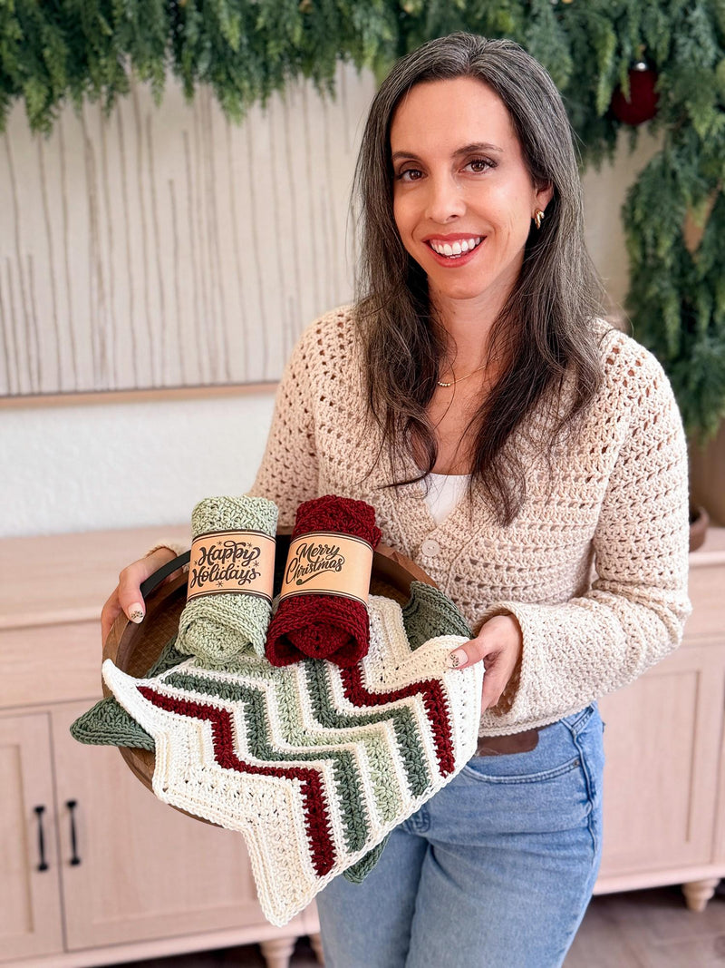 CROCHET PATTERN + VIDEO Chevron Petal Loop Washcloth | Christmas Gift | Cotton Dishcloth | Easy Holiday Make | Instant Pdf Download