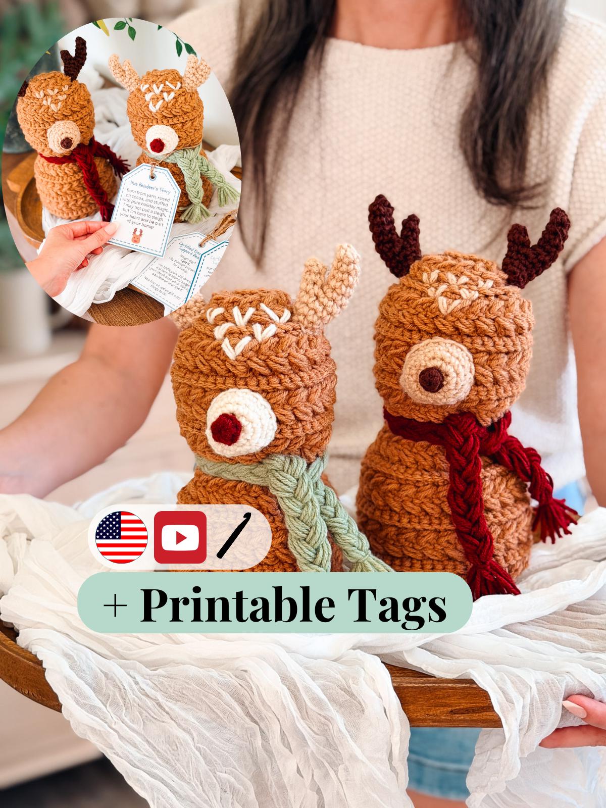 CROCHET PATTERN + VIDEO Wheat Stitch Reindeer | Textured Amigurumi | Worsted Weight | Christmas Decor | Instant Pdf Download