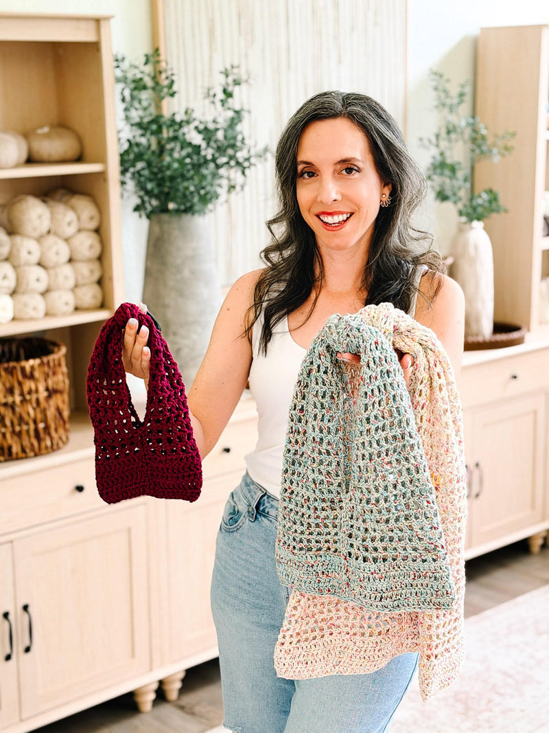 CROCHET PATTERN + VIDEO Knotted Mesh Crochet Bag | Easy Mesh Market Bag | Beach Tote and Project Bag | 3 Sizes | Instant Pdf Download