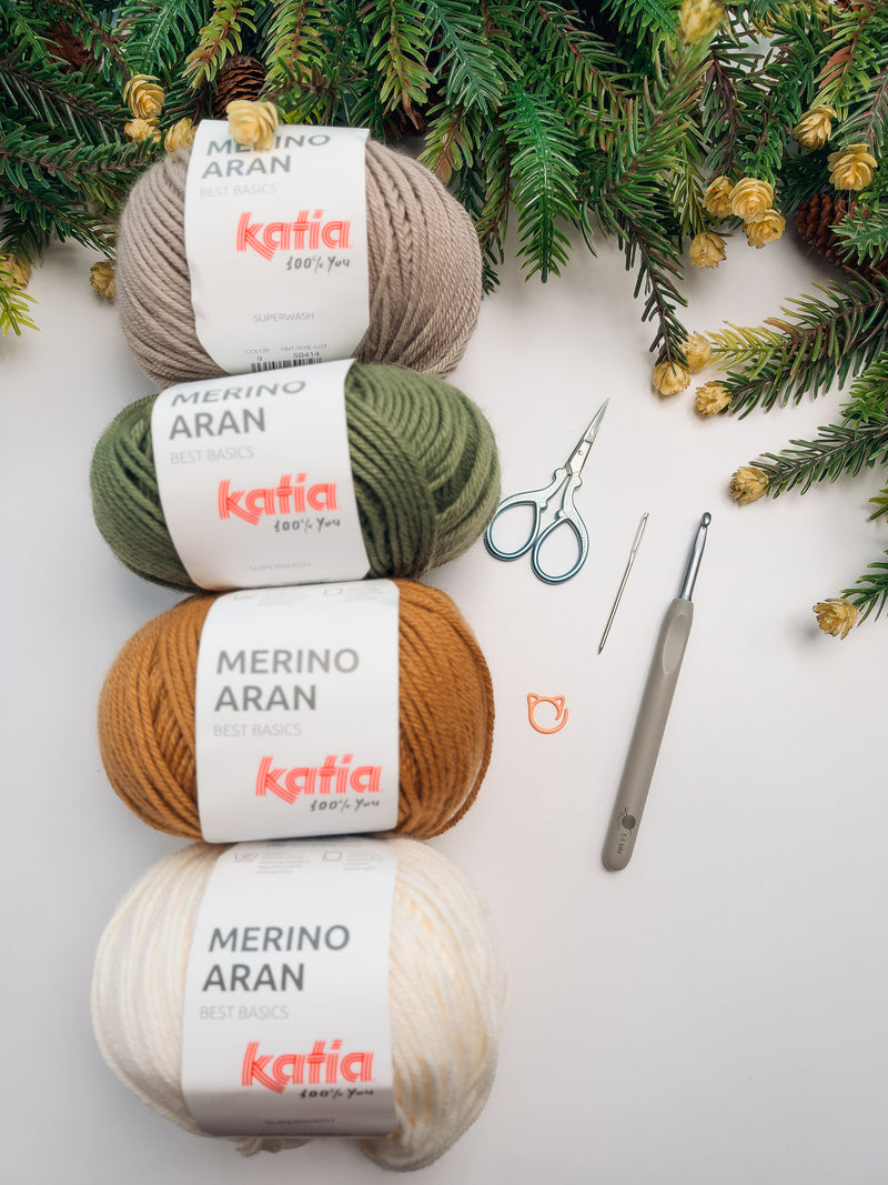 Yarn and tools for the Ripple Crochet Ruana pattern