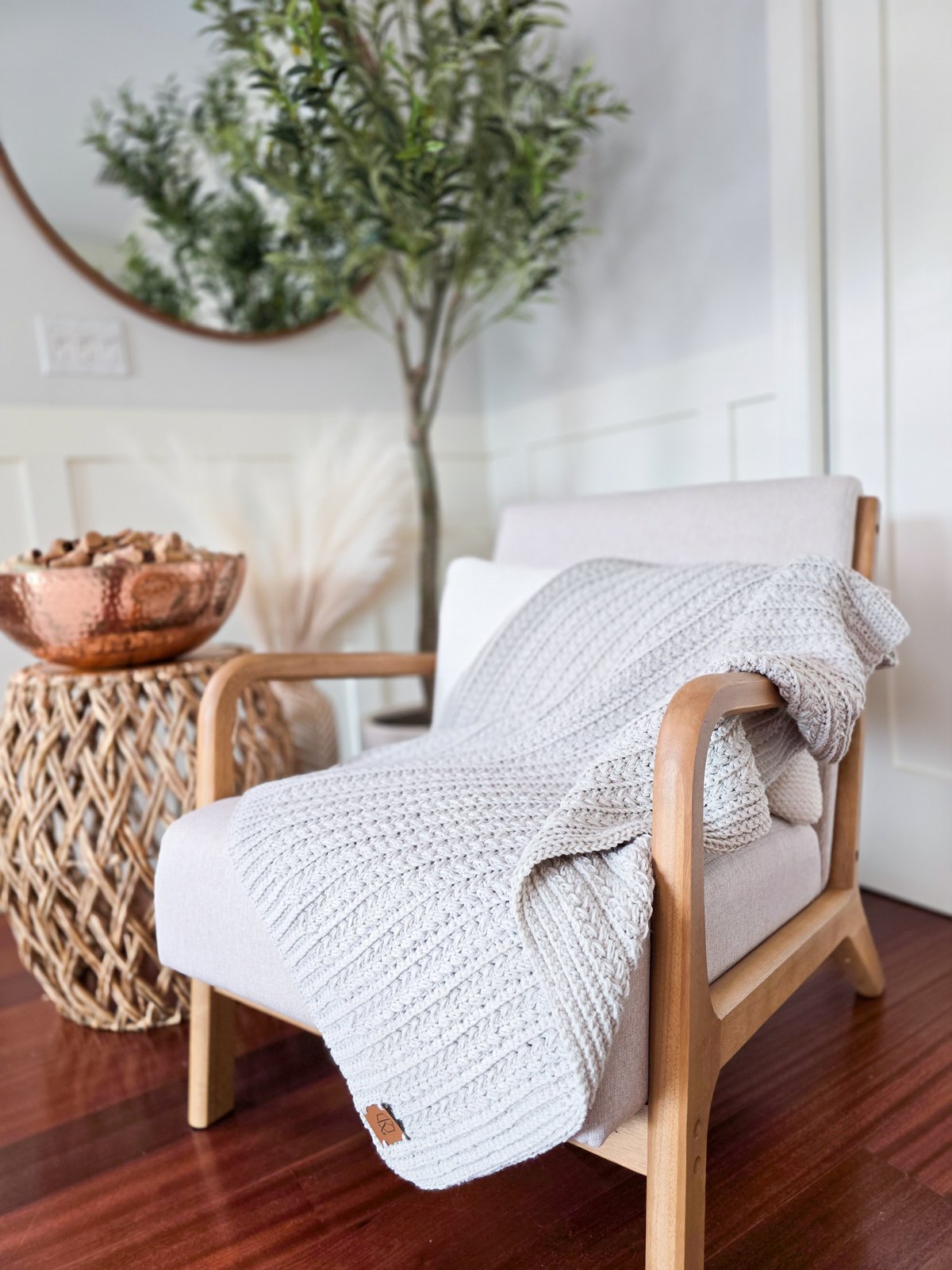Fall crochet pattern bundle, Braided Wheat blanket draped over a chair