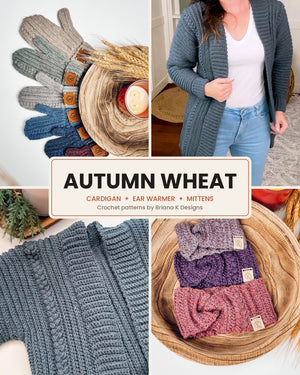 Crochet Cardigan, Mittens and Ear Warmer Pattern Bundle | Autumn Wheat Bundle Up Set | PDF + Video + App