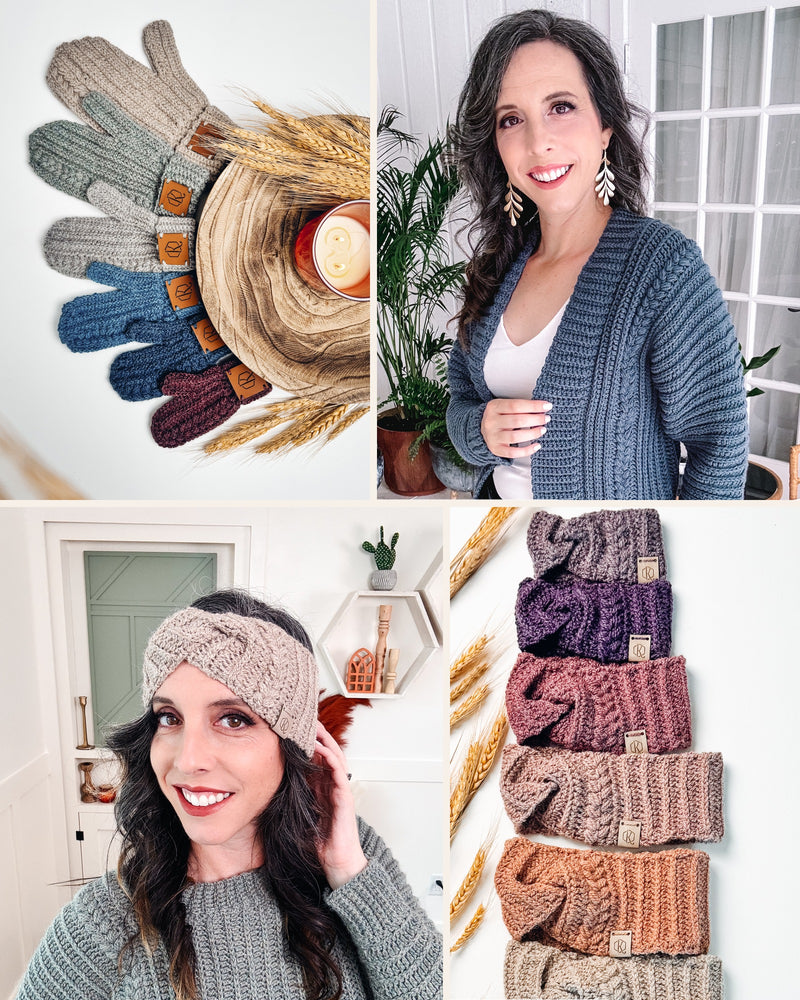 Crochet Cardigan, Mittens and Ear Warmer Pattern Bundle | Autumn Wheat Bundle Up Set | PDF + Video + App