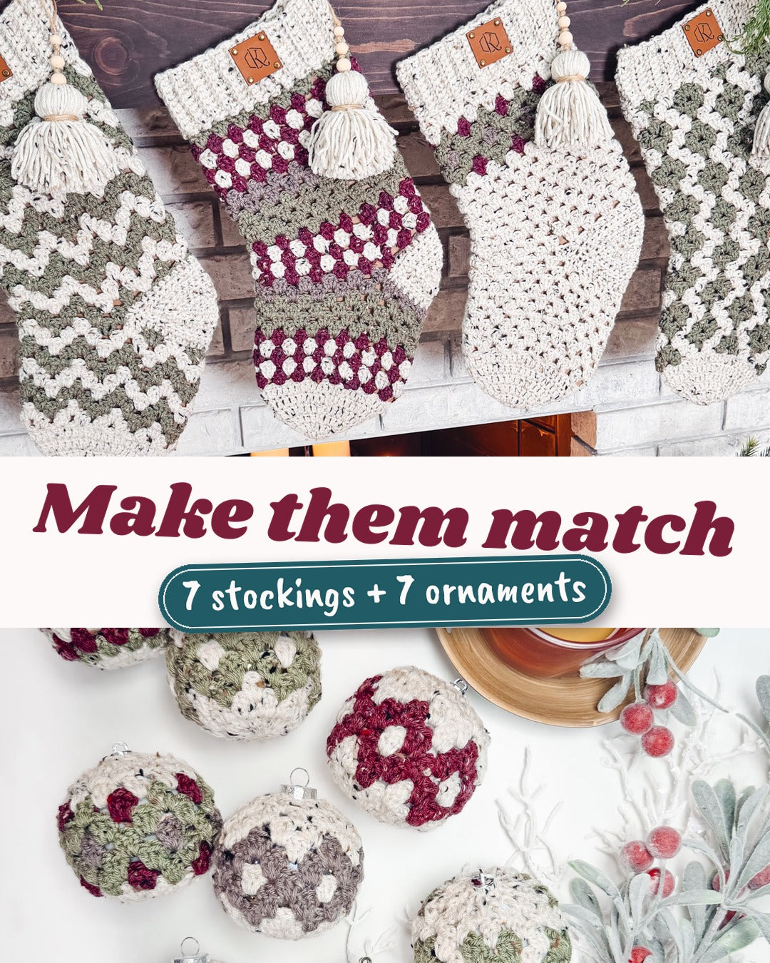 Granny All the Way crochet stockings and matching ornaments by Briana K Designs