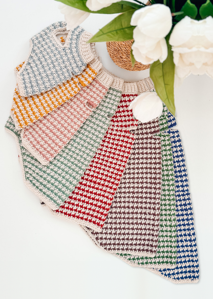 Houndstooth Dog Sweater Crochet Pattern + Video| XXS to 3X