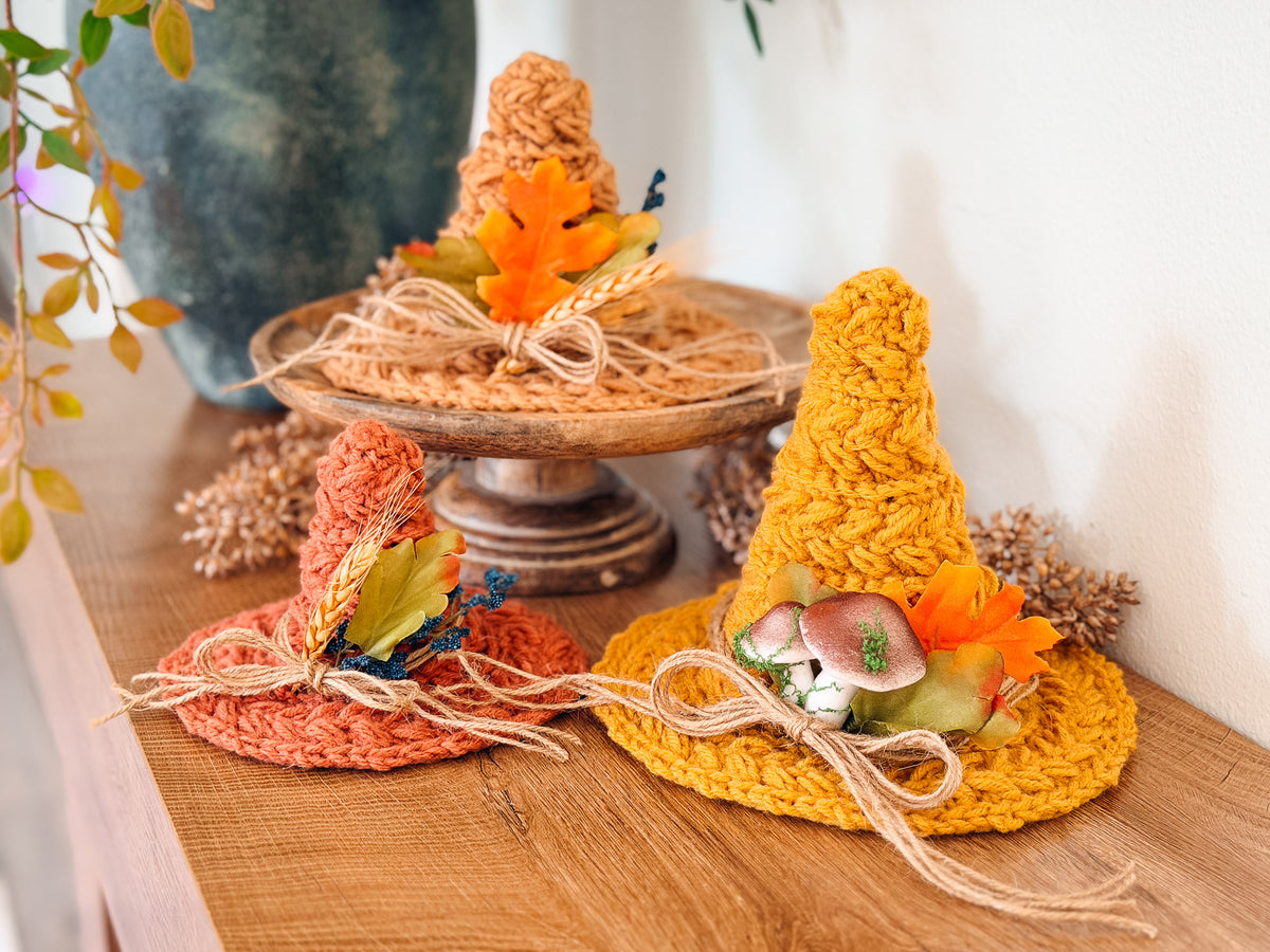 Wheat Stitch Witch Hat Trio Crochet Pattern | 3 Sizes | Home Decor