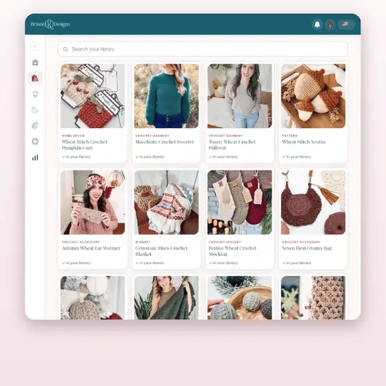 A quick tour of the Briana K app: your pattern shelf, picking a size, checking off rows, tools and games