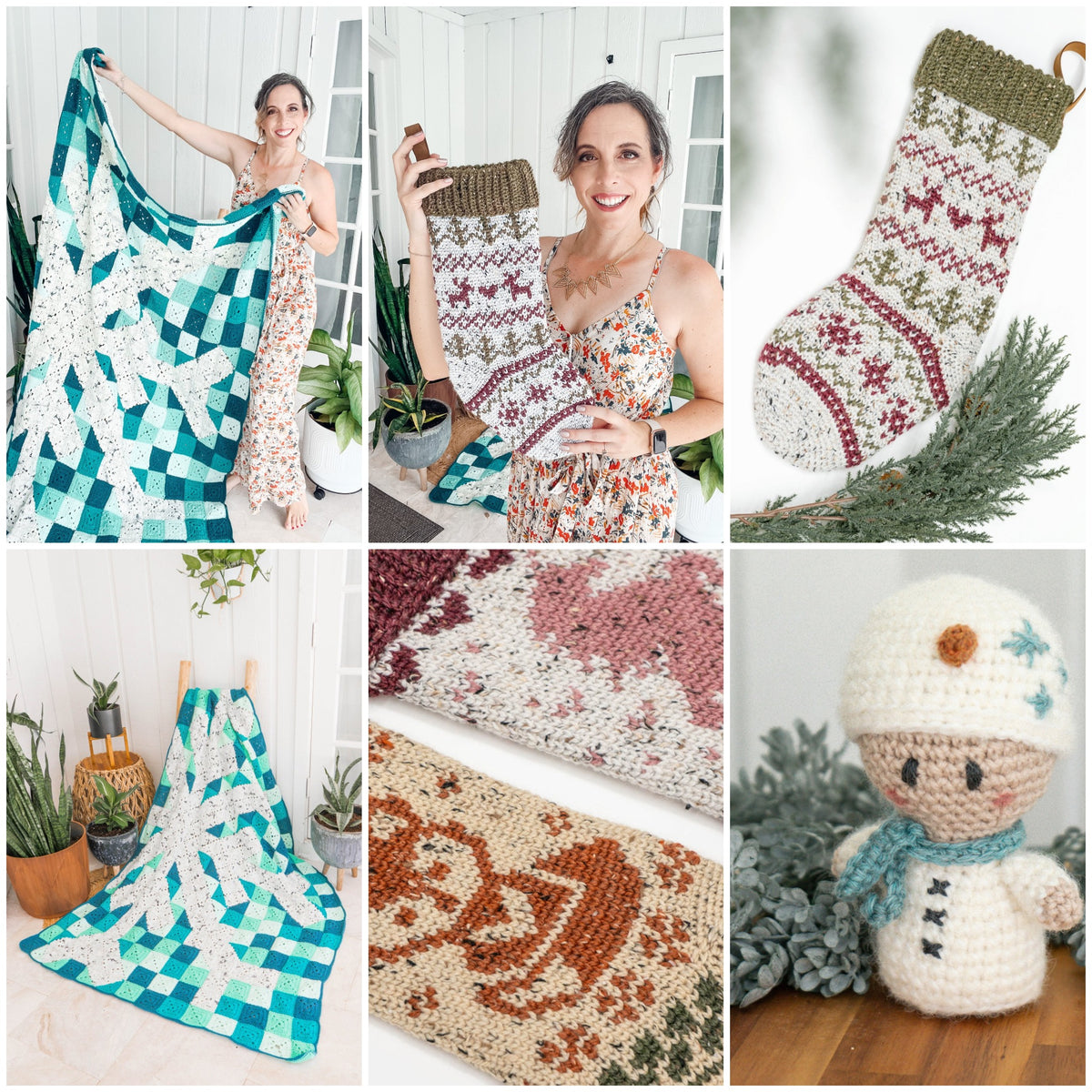 Create Your Holiday Style crochet course: colorwork Christmas stockings, patchwork blanket and snowman