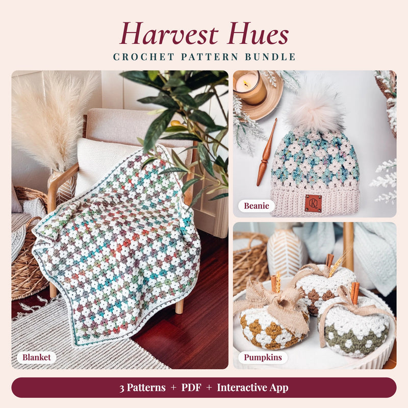 Crochet Pattern Bundle: Harvest Hues Beanie, Blanket and Pumpkin