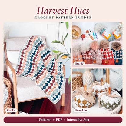 Crochet Pattern Bundle: Harvest Hues Beanie, Blanket and Pumpkin