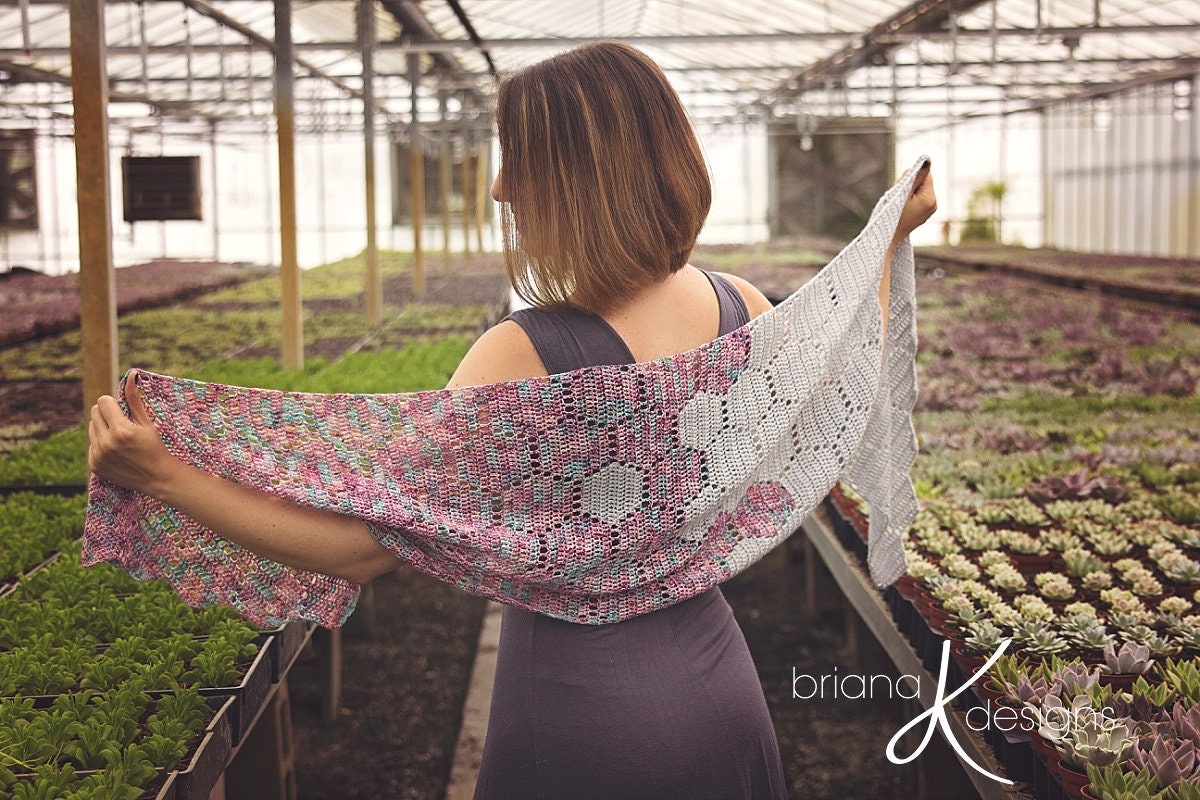 CROCHET PATTERN + VIDEO Modern Honeycomb Shawl Wrap, Easy Filet Crochet, Women's Accessory, Easy Beginner Pattern with Chart, 2 sizes.