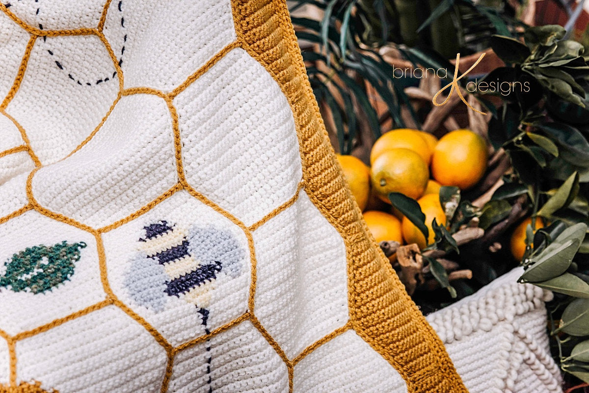 CROCHET PATTERN Buzzing Beehive Crochet Blanket Instant Download PDF Pattern, Home Decor, Hexagon Quilt Style Crochet