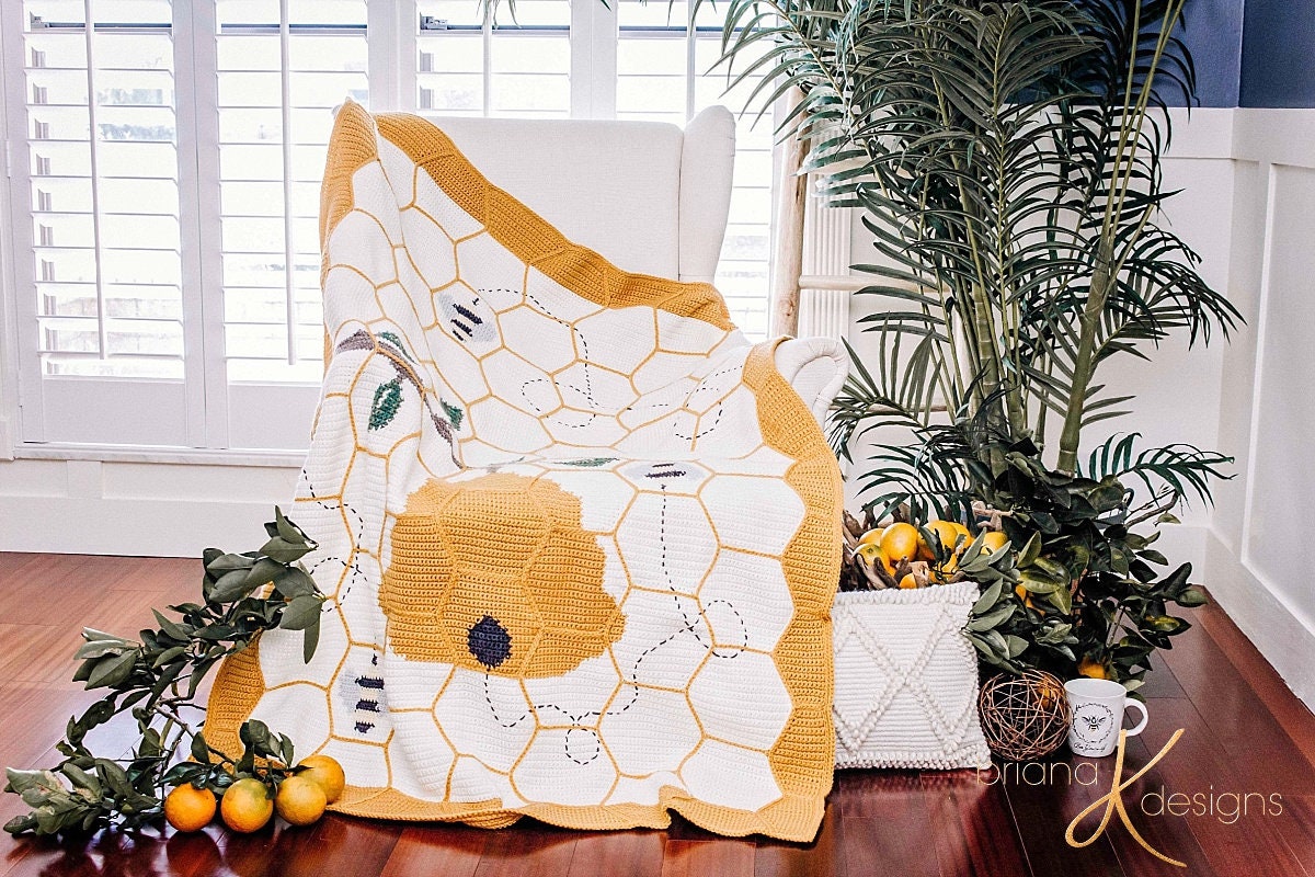 CROCHET PATTERN Buzzing Beehive Crochet Blanket Instant Download PDF Pattern, Home Decor, Hexagon Quilt Style Crochet