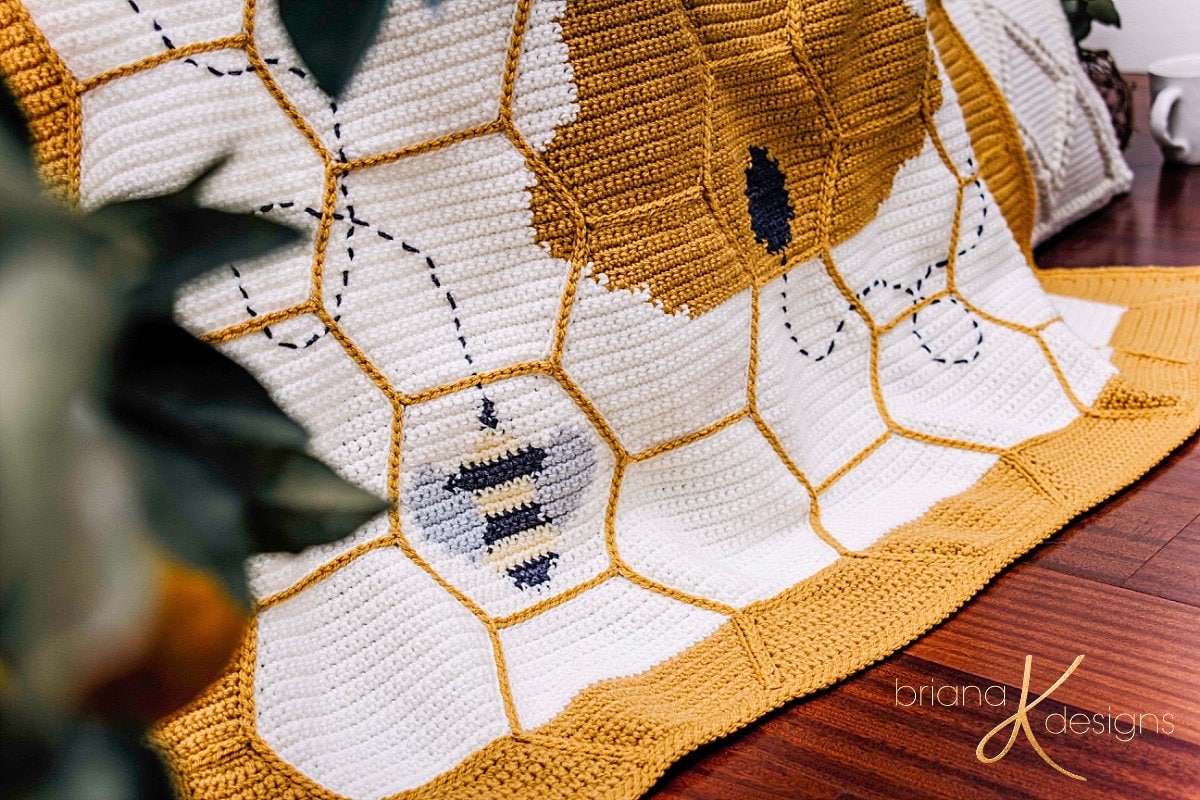 CROCHET PATTERN Buzzing Beehive Crochet Blanket Instant Download PDF Pattern, Home Decor, Hexagon Quilt Style Crochet