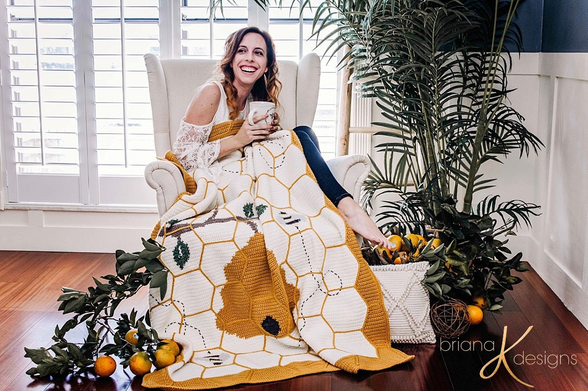 CROCHET PATTERN Buzzing Beehive Crochet Blanket Instant Download PDF Pattern, Home Decor, Hexagon Quilt Style Crochet
