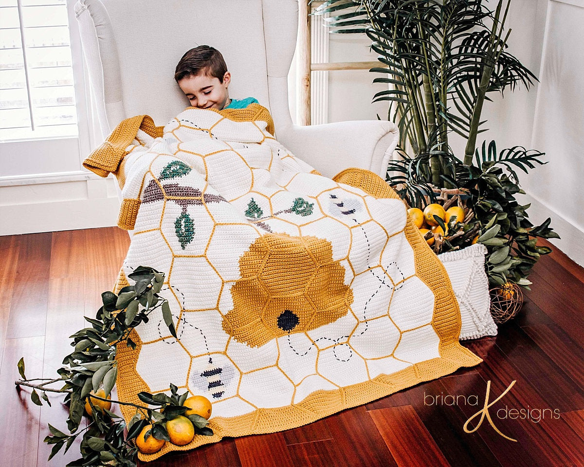 CROCHET PATTERN Buzzing Beehive Crochet Blanket Instant Download PDF Pattern, Home Decor, Hexagon Quilt Style Crochet