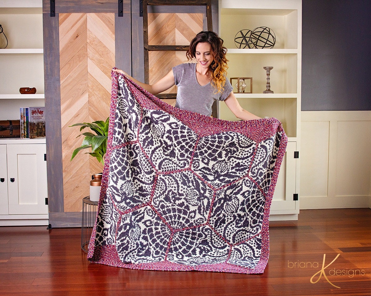 CROCHET PATTERN + VIDEO The Gaudi Sidewalk Crochet Blanket Instant Download Pdf Pattern, Home Decor, Hexagon Quilt Style Crochet Barcelona