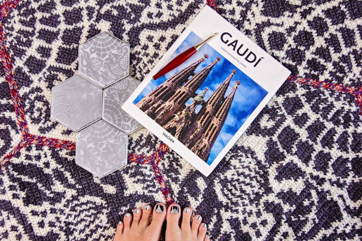CROCHET PATTERN + VIDEO The Gaudi Sidewalk Crochet Blanket Instant Download Pdf Pattern, Home Decor, Hexagon Quilt Style Crochet Barcelona