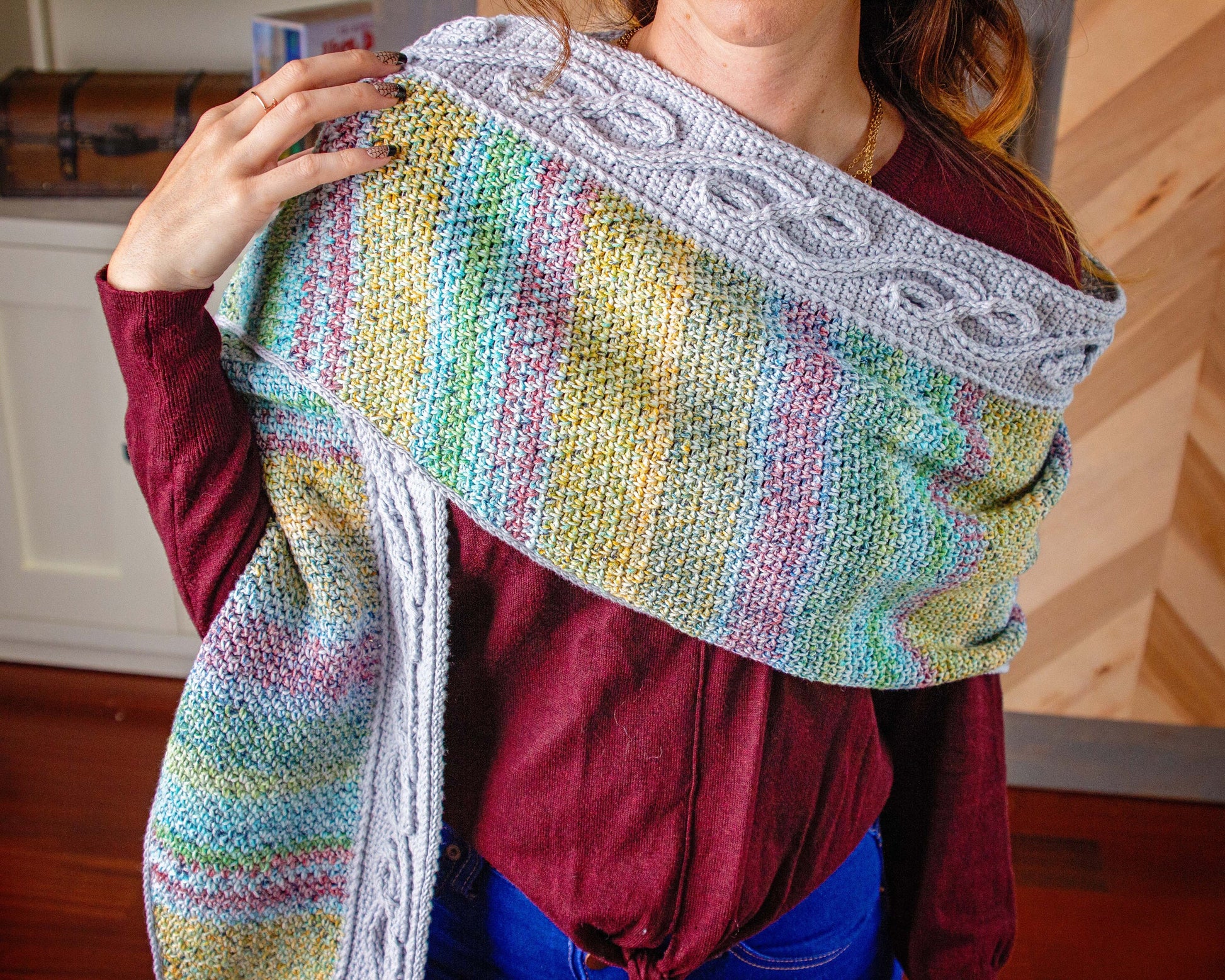 CROCHET PATTERN + VIDEO Traveling Vine Infinity Cable Crochet Shawl Instant Download Pattern, Diy Crochet Pattern, Women's Fashion & Gift