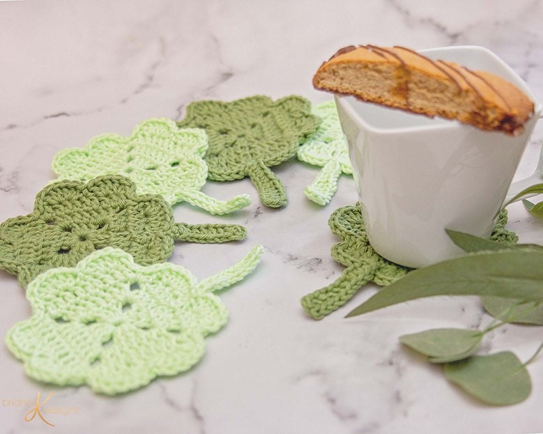 CROCHET PATTERN + VIDEO St. Patrick's Shamrock Crochet Coaster Home Decor, Includes Chart, Holiday Decor Crochet Pattern