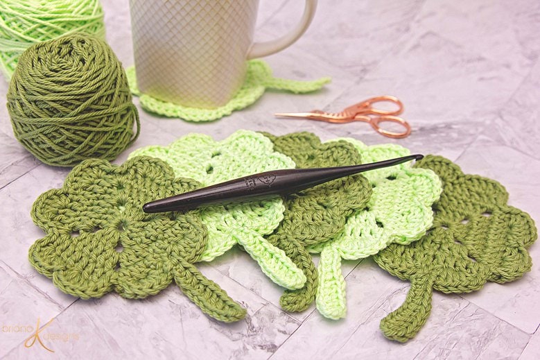 CROCHET PATTERN + VIDEO St. Patrick's Shamrock Crochet Coaster Home Decor, Includes Chart, Holiday Decor Crochet Pattern