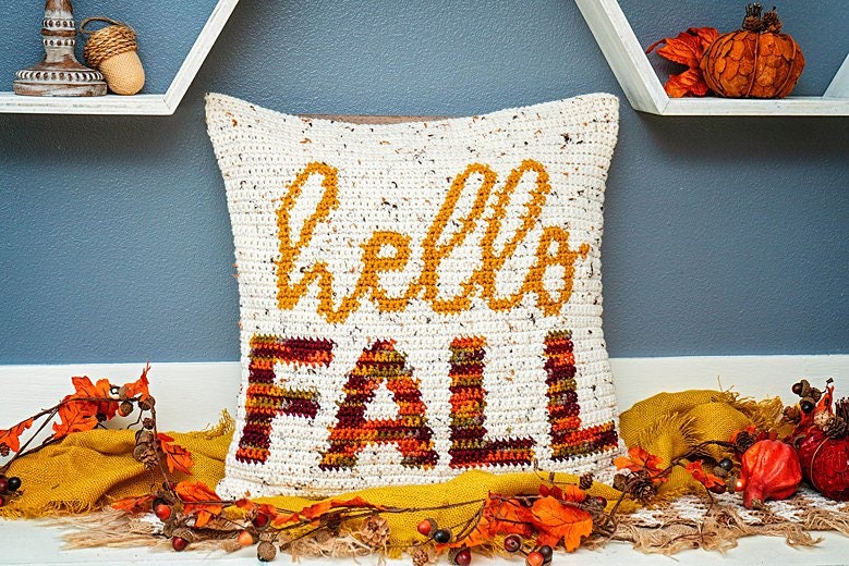 CROCHET PATTERN Hello Fall Crochet Pillow Cover Home Decor, Includes Chart, Holiday Fall Decor Crochet Pattern