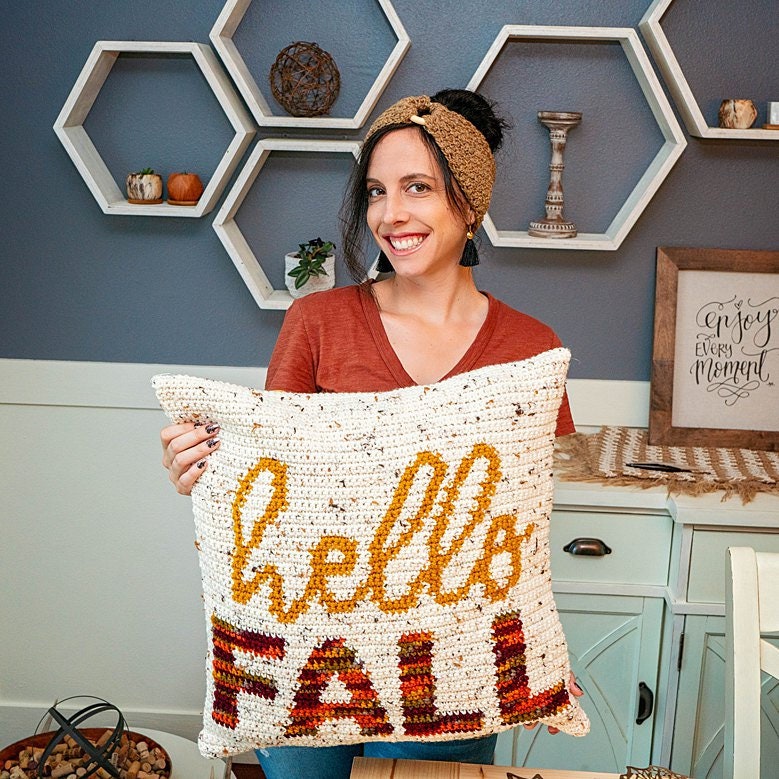 CROCHET PATTERN Hello Fall Crochet Pillow Cover Home Decor, Includes Chart, Holiday Fall Decor Crochet Pattern
