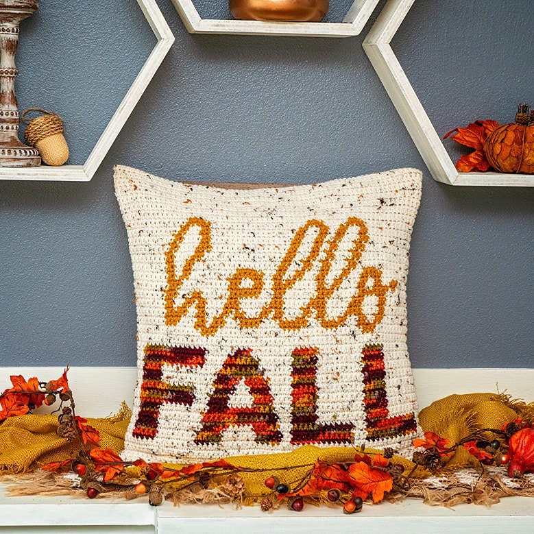 CROCHET PATTERN Hello Fall Crochet Pillow Cover Home Decor, Includes Chart, Holiday Fall Decor Crochet Pattern