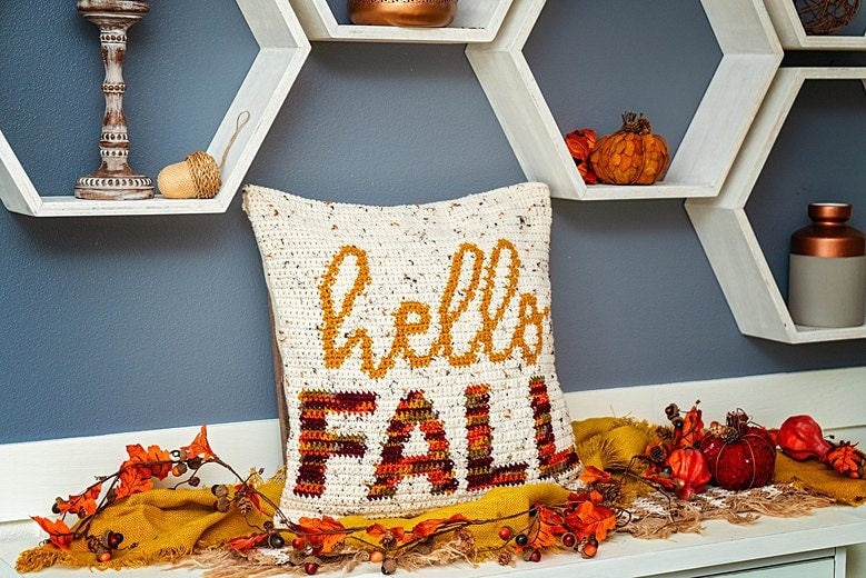 CROCHET PATTERN Hello Fall Crochet Pillow Cover Home Decor, Includes Chart, Holiday Fall Decor Crochet Pattern