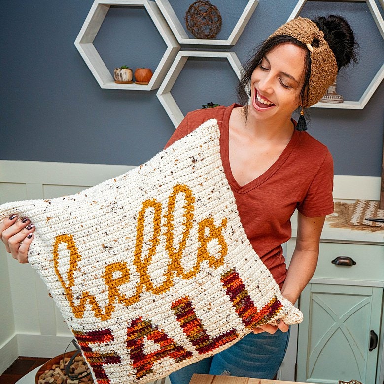 CROCHET PATTERN Hello Fall Crochet Pillow Cover Home Decor, Includes Chart, Holiday Fall Decor Crochet Pattern